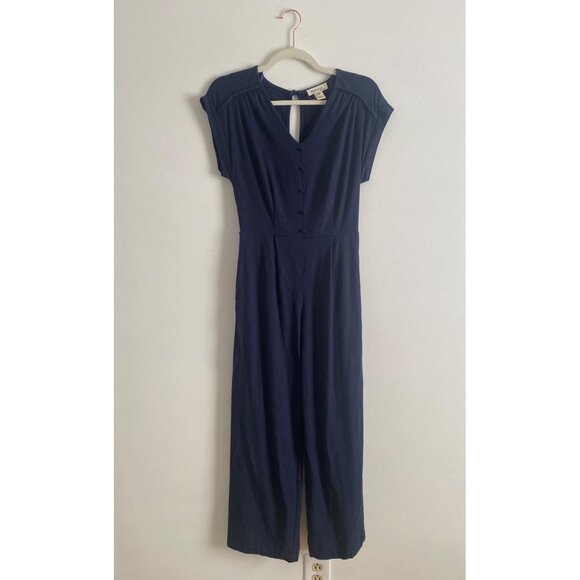 Monteau Navy Blue Cap Sleeve Jumpsuit With Pockets & Vented Back Size S - Picture 1 of 6